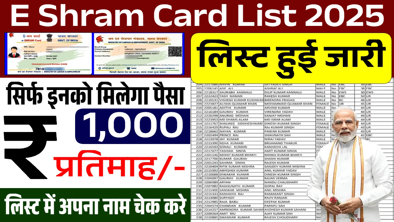 E Shram Card New List 2025: ₹1000 Assistance